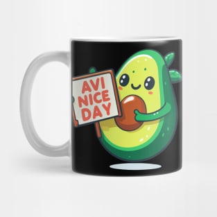 Avocado's Cheerful Greeting. Avocado says "AVI NICE DAY" Mug